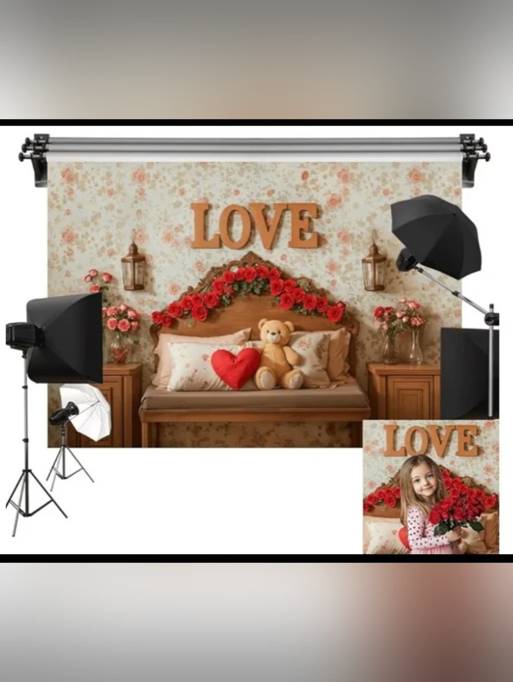 Kate- LOVE Floral Wall Art Backdrop in Beige and Red - NIP